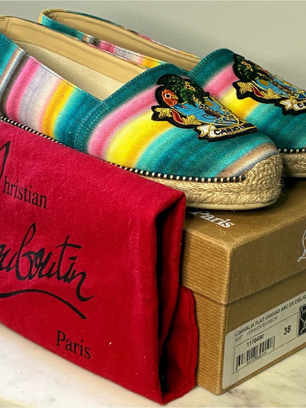 Christian Louboutin Lougalia Flat Canvas Arc En Ciel Rainbow - Picture 3 of 8